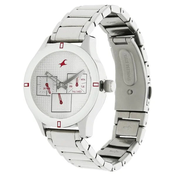 Fastrack Quartz Multifunction Silver Dial Stainless Steel Strap Watch for Girls 6078SM08