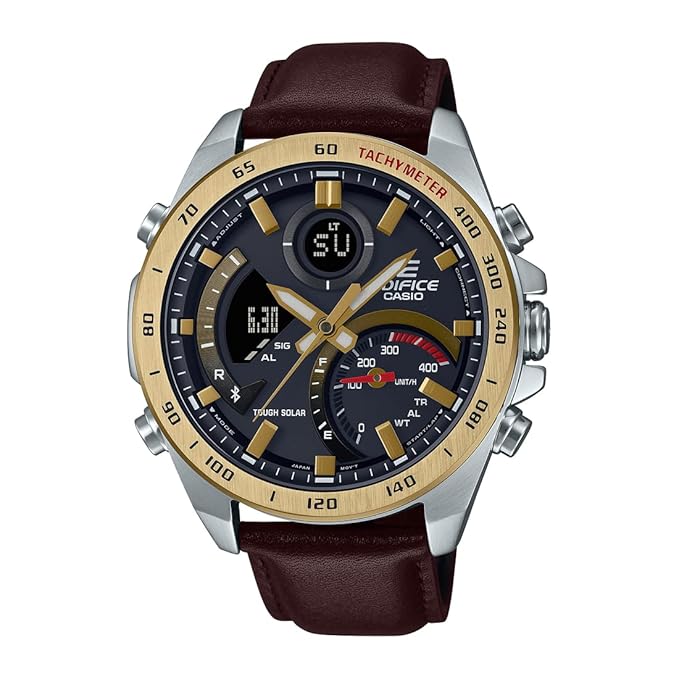 Casio Edifice ECB-900GL-1ADR Gray Analog-Digital Dial Brown Leather Band Men's Watch Smartphone Link Tough Solar EX530