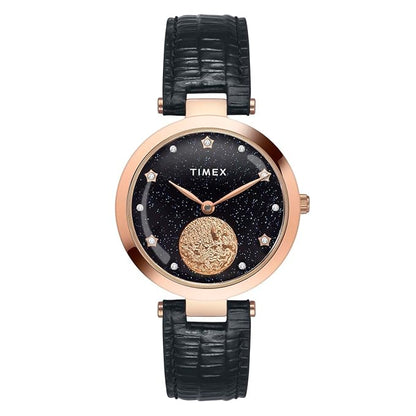 Timex Fashion Women Quartz Black Dial Analog Leather Watch TWEL19203