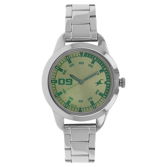 Fastrack Quartz Analog Green Dial Metal Strap Watch for Girls 6129SM02