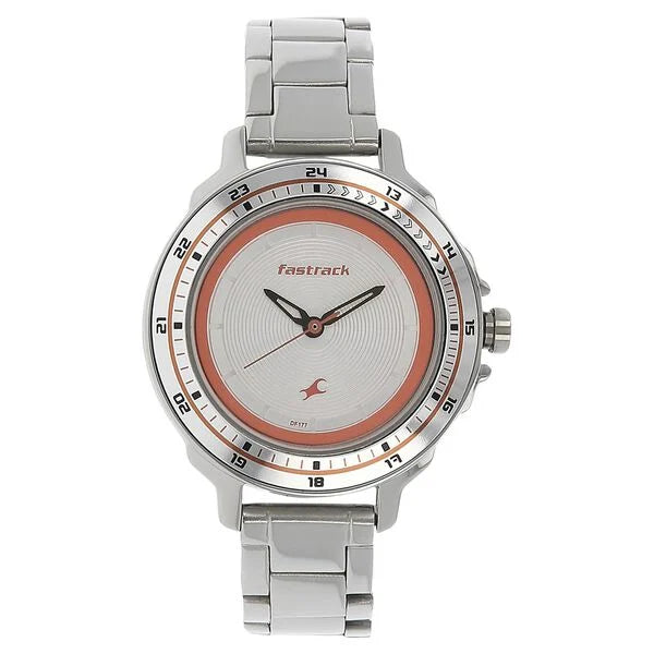 Fastrack Quartz Analog Silver Dial Stainless Steel Strap Watch for Girls NK6135SM01