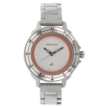 Fastrack Quartz Analog Silver Dial Stainless Steel Strap Watch for Girls NK6135SM01