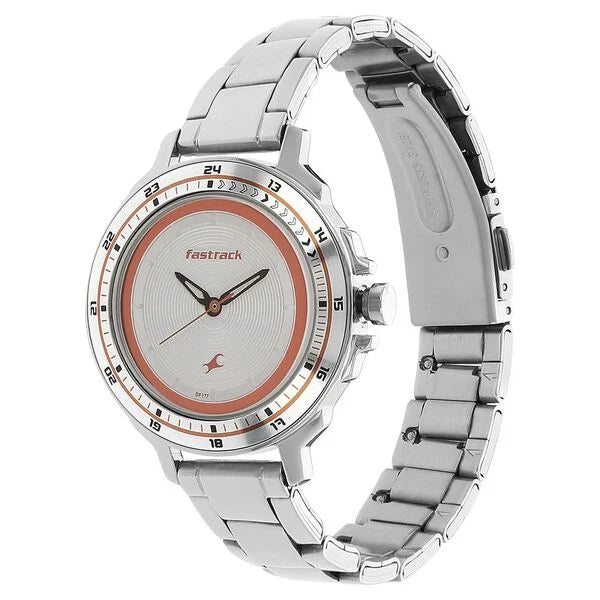 Fastrack Quartz Analog Silver Dial Stainless Steel Strap Watch for Girls NK6135SM01