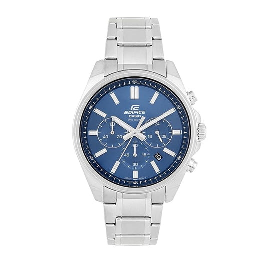 Casio Edifice EFV-650D-2AVUDF Blue Analog Dial Silver Stainless Steel Band Men's Watch Chronograph 100M Water Resistant ED597