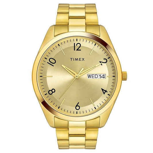 TIMEX Classics Analog Watch for Man with Champagne Round Dial & Gold Stainless Steel Bracelet Band Water Resistant Men's Wrist Watches - TWTG10403