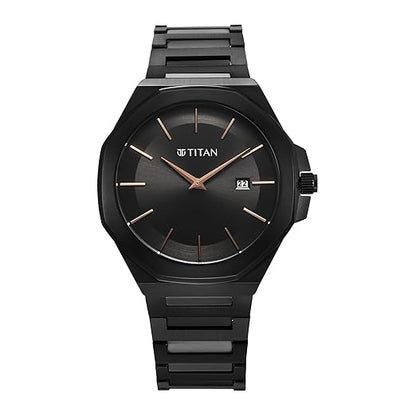 Titan Classic Slim Quartz Analog with Date Black Dial Stainless Steel Strap Watch for Men-90167NM01/NT90167NM01