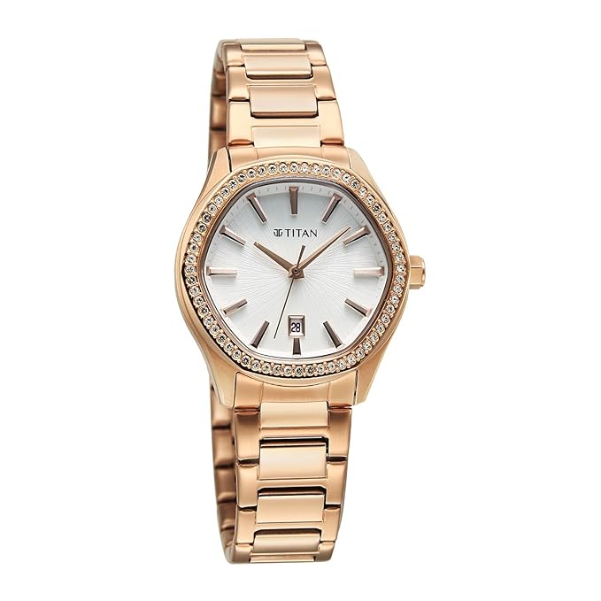 Titan Glamour Silver Round Dial Stainless Steel Watch for Women - 95326WM01