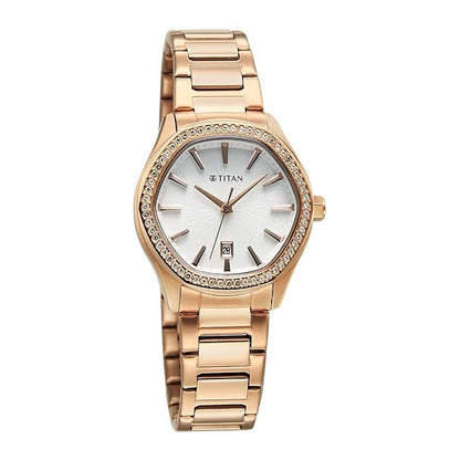 Titan Glamour Silver Round Dial Stainless Steel Watch for Women - 95326WM01