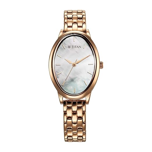Titan Secluded Quartz Analog Mother of Pearl Dial Rose Gold Stainless Steel Strap Watch for Women - 2707WM01