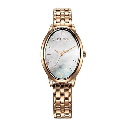 Titan Secluded Quartz Analog Mother of Pearl Dial Rose Gold Stainless Steel Strap Watch for Women - 2707WM01
