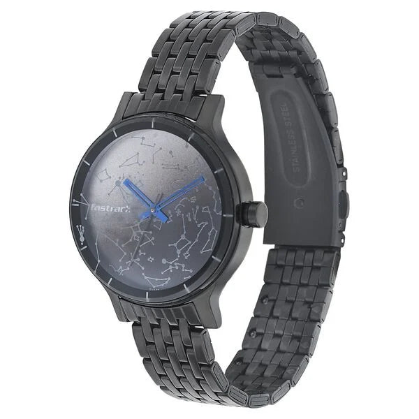 Fastrack Space Rover Quartz Analog Black Dial Stainless Steel Strap Watch for Girls NP6192NM01