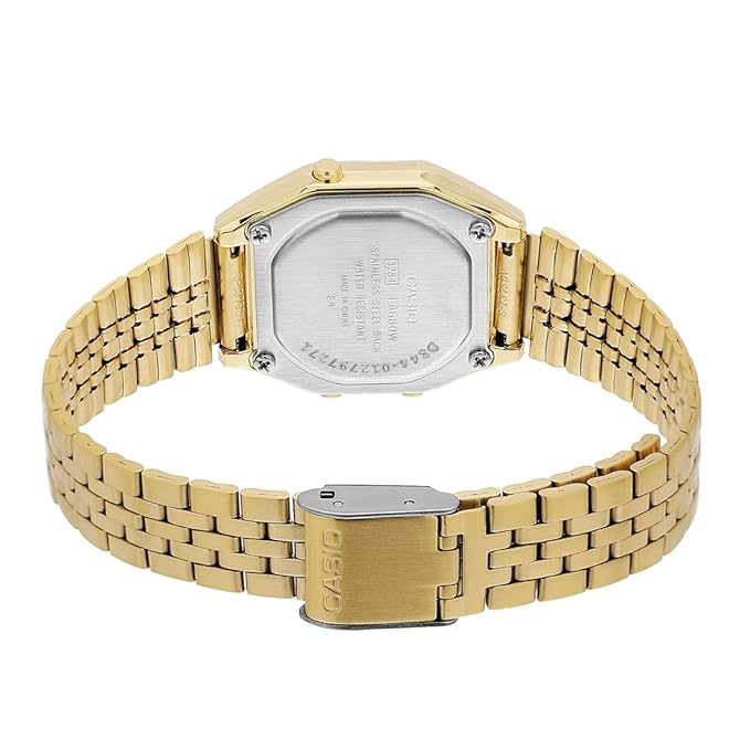 Casio Vintage LA680WGA-1DF Digital Black Dial Women Watch Gold Stainless Steel Strap (D344)