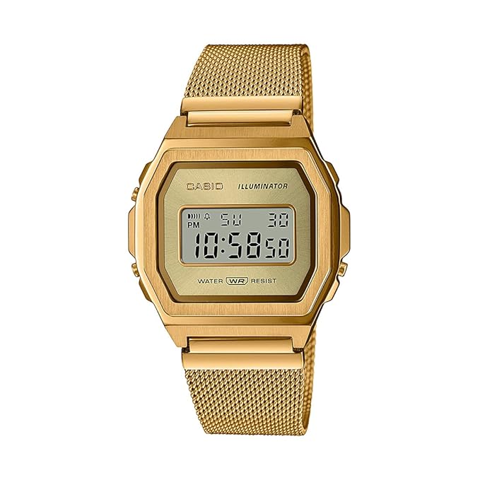 Casio Unisex Stainless Steel Digital Gold Dial Watch-A1000Mg-9Ef- D265