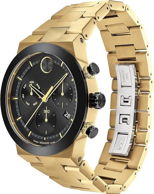 Movado Bold Fusion Swiss Qtz Chrono Black Round Dial Men's Watch - 3600858