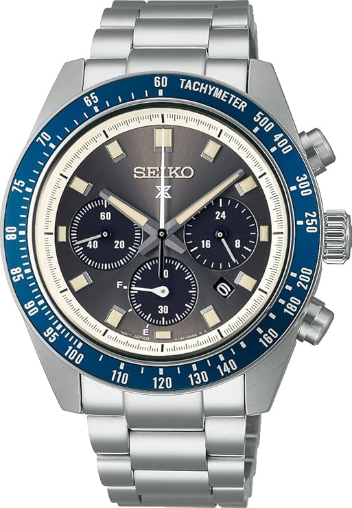 Seiko SSC939P1 Prospex Speedtimer, Solar Chronograph, Solar Chronograph, Men's Watch, Curved Sapphire Glass, Silver, Blue Bezel, Overseas Model