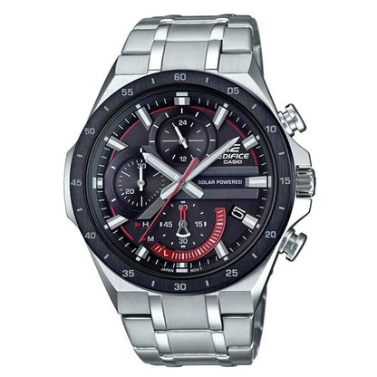 Casio Edifice EQS-920DB-1AVUDF Black Analog Dial Silver Stainless Steel Band Men's Watch Solar Powered Chronograph EX487