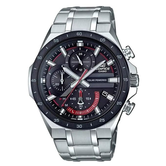 Casio Edifice EQS-920DB-1AVUDF Black Analog Dial Silver Stainless Steel Band Men's Watch Solar Powered Chronograph EX487