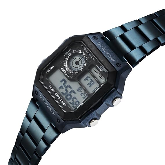 Sonata Hexa Digital Black Dial Blue Color Stainless Steel Strap Watch For Unisex NU77134PM07W