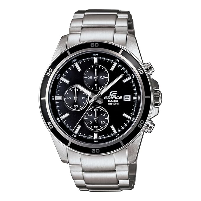Casio Edifice EFR-526D-1AVUDF Black Analog Dial Silver Stainless Steel Band Men's Watch Solid Band Stop-Watch EX093