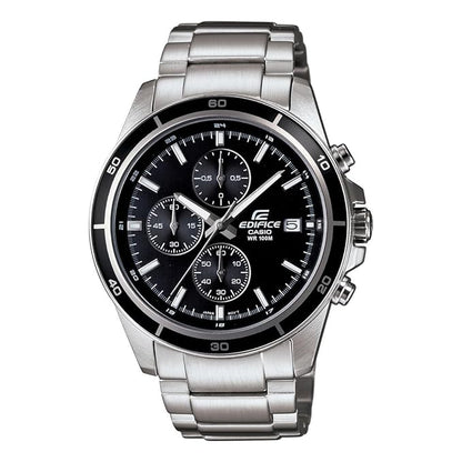 Casio Edifice EFR-526D-1AVUDF Black Analog Dial Silver Stainless Steel Band Men's Watch Solid Band Stop-Watch EX093