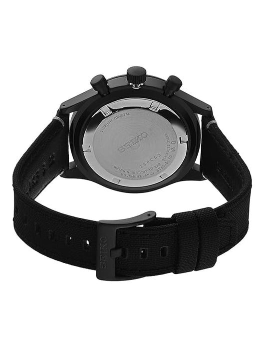 Seiko Nylon Analog Black Dial Men Watch-Ssb417P1, Black Band