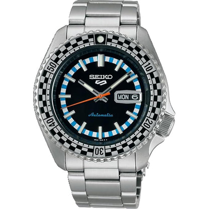 Seiko Stainless Steel Men 5 Sports Analogue Watch 'Checker Flag' Special Edition-Srpk67K1, Multi-Color Dial, Bandcolor-Silver