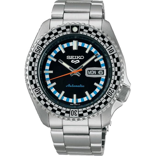 Seiko Stainless Steel Men 5 Sports Analogue Watch 'Checker Flag' Special Edition-Srpk67K1, Multi-Color Dial, Bandcolor-Silver