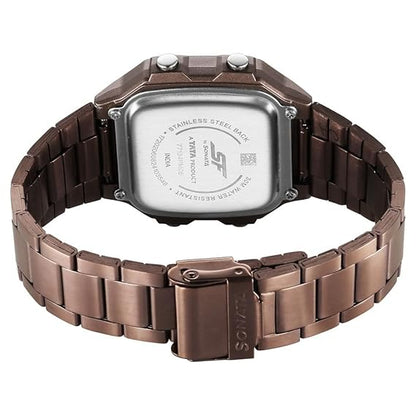 Sonata Hexa Digital Black Dial Brown Color Stainless Steel Strap Watch For Unisex NU77134PM05W