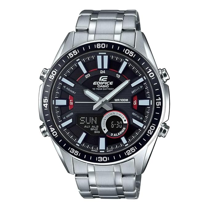 Casio Edifice EFV-C100D-1AVDF Black Analog-Digital Dial Silver Stainless Steel Band Men's Watch World Time 100M Water Resistant EX438