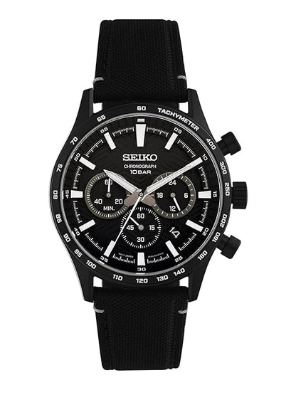 Seiko Nylon Analog Black Dial Men Watch-Ssb417P1, Black Band