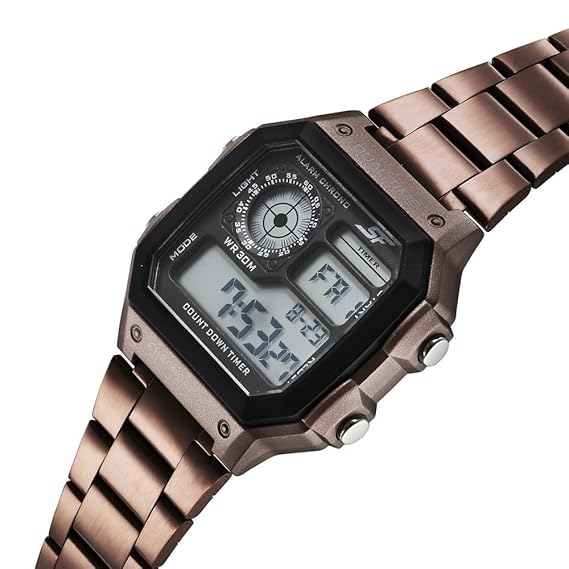 Sonata Hexa Digital Black Dial Brown Color Stainless Steel Strap Watch For Unisex NU77134PM05W