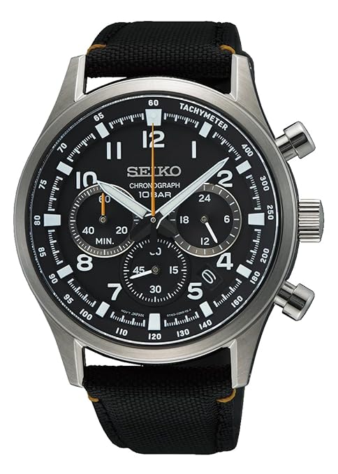 Seiko Nylon Mens Sport Quartz Chronograph Watch Ssb449P1, Dial-Color:Black