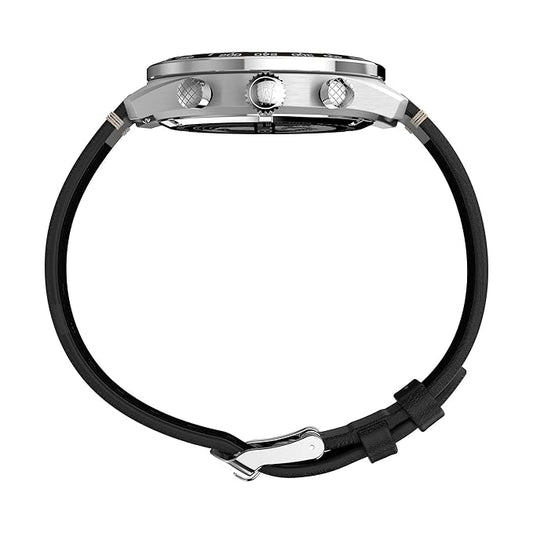 TIMEX Waterbury Traditional Analog Blue Round Dial & Black Leather Strap Band Water Resistant Men's Wrist Watch - TW2Y18600IK