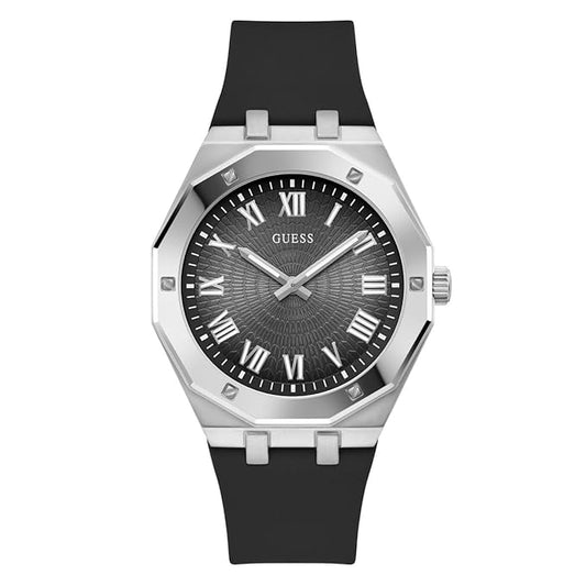 GUESS Men's 42mm Watch - Black Strap Black Dial Silver Tone Case GW0663G1