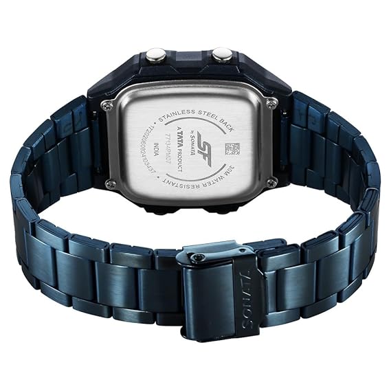Sonata Hexa Digital Black Dial Blue Color Stainless Steel Strap Watch For Unisex NU77134PM07W