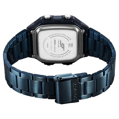 Sonata Hexa Digital Black Dial Blue Color Stainless Steel Strap Watch For Unisex NU77134PM07W