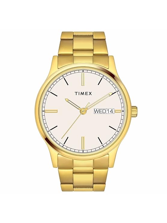 TIMEX Classics Analog Watch for Man with White Round Dial & Gold Stainless Steel TW0TG8313