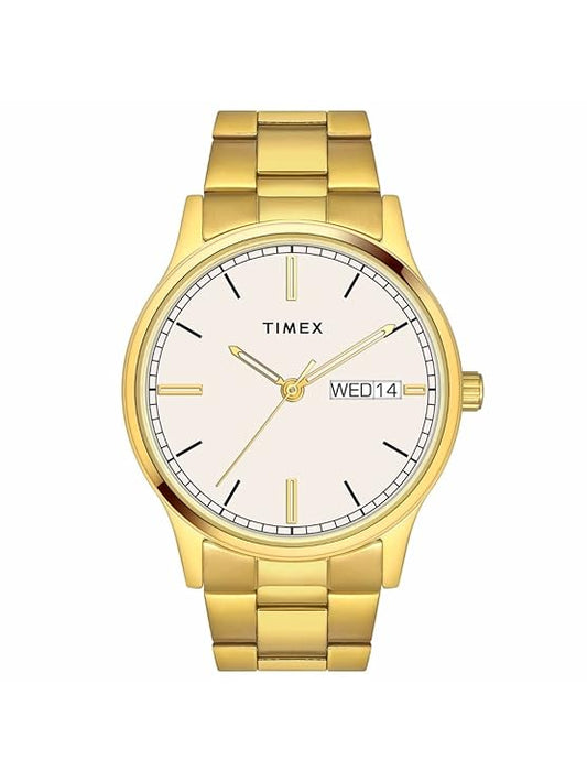TIMEX Classics Analog Watch for Man with White Round Dial & Gold Stainless Steel TW0TG8313