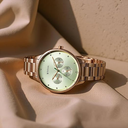 Titan Women Razzle Dazzle Green Dial Stainless Steel Watch - 2648WM09