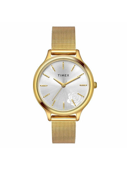 TIMEX Classics Analog Watch for Women with Silver Round Dial & Gold Stainless Steel TWTL12101