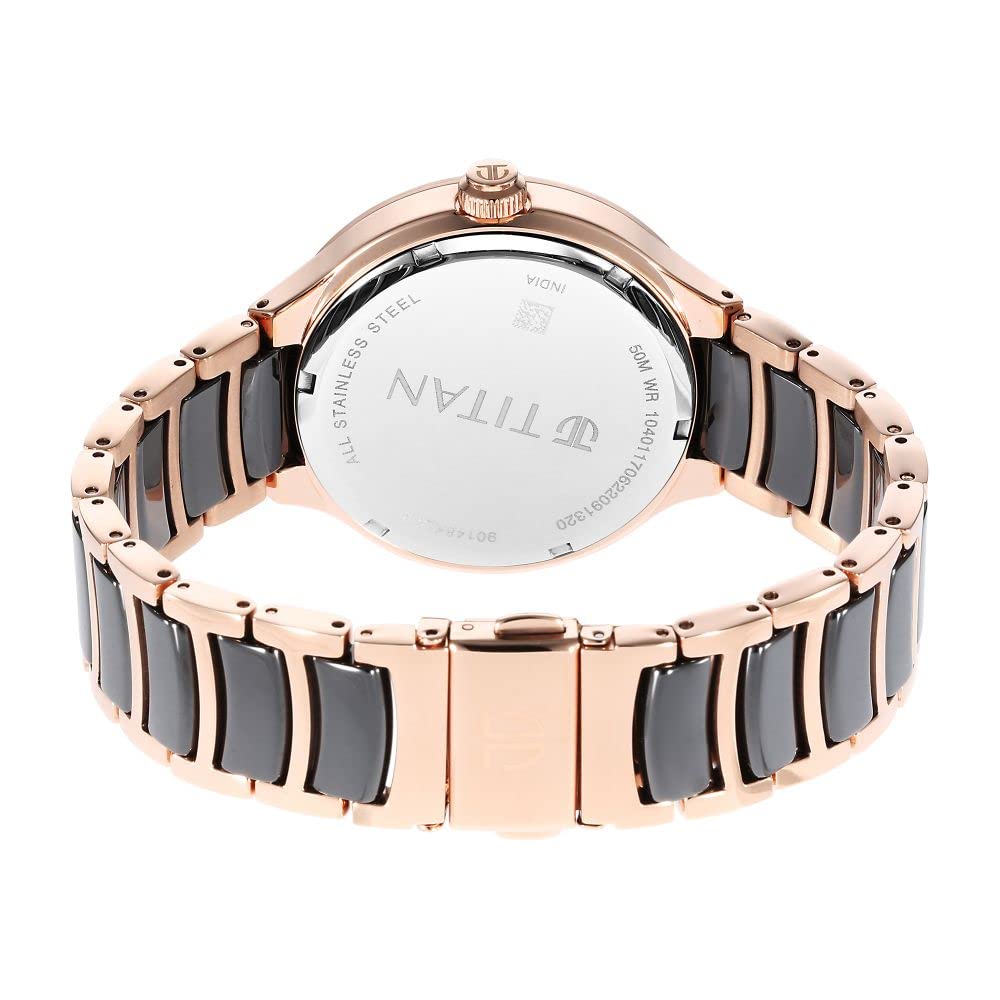 Titan Ceramic Fusion Quartz Multifunction Black Dial Two Toned Rose Gold and Black Stainless Steel Bracelet Watch for Men - NT90148KD03