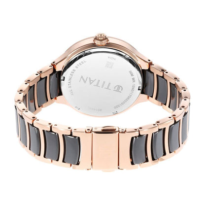 Titan Ceramic Fusion Quartz Multifunction Black Dial Two Toned Rose Gold and Black Stainless Steel Bracelet Watch for Men - NT90148KD03