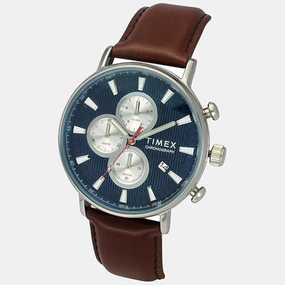 TIMEX Men's Blue Round Chronograph Leather Watch TWEG20024-EX