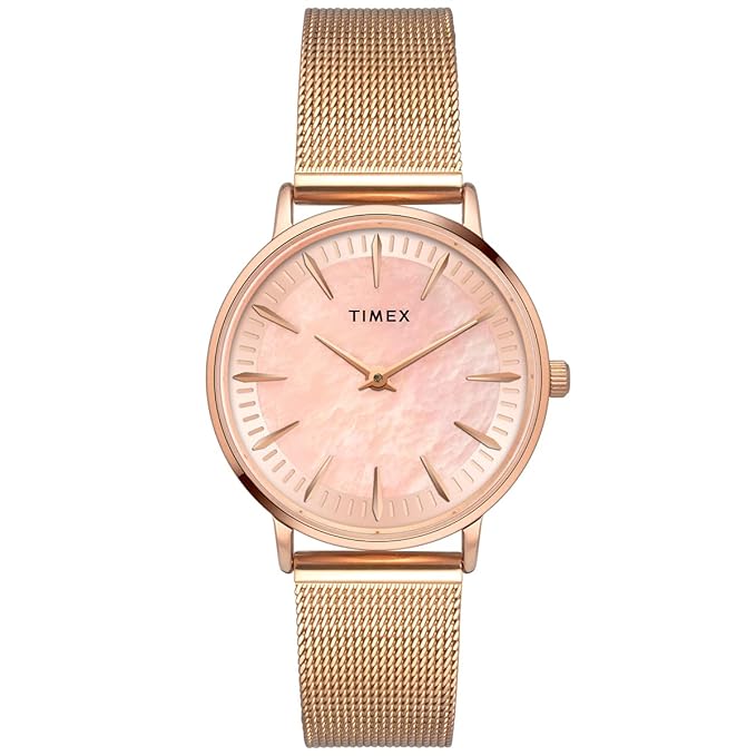 TIMEX Analog Watch for Women with Mother of Pearl Rose Gold Round Dial TWEL15607