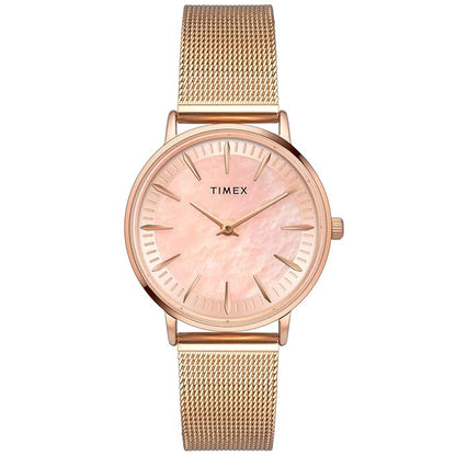 TIMEX Analog Watch for Women with Mother of Pearl Rose Gold Round Dial TWEL15607