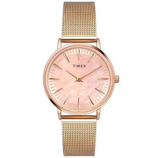 TIMEX Analog Watch for Women with Mother of Pearl Rose Gold Round Dial TWEL15607