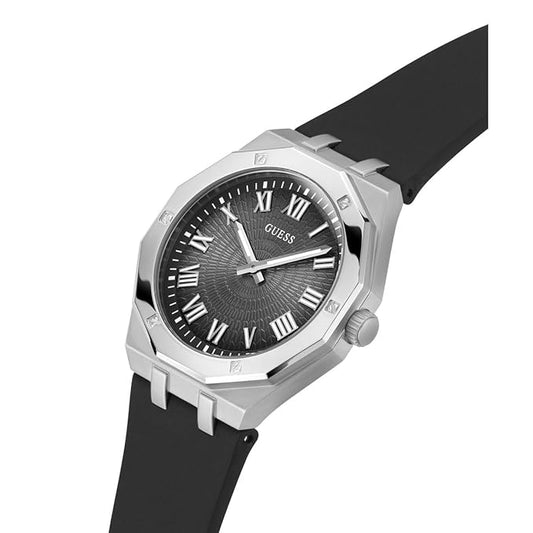GUESS Men's 42mm Watch - Black Strap Black Dial Silver Tone Case GW0663G1