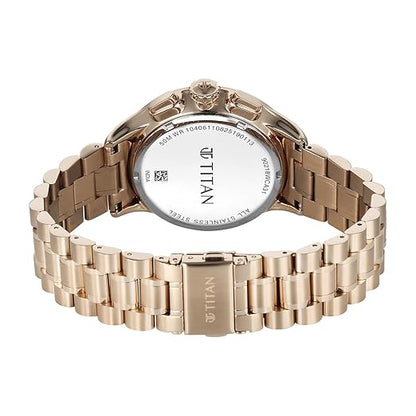 Titan Classique Half Cut Chronograph Quartz Analog with Anthracite Dial Carnation Gold Stainless Steel Strap Watch for Men - 90218WM01