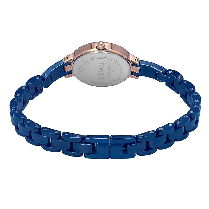 TIMEX Analog Watch for Women with Mother of Pearl Blue Round Dial & Blue Ceramic Bracelet Band Water Resistant Women's Wrist Watches - TWEL15702