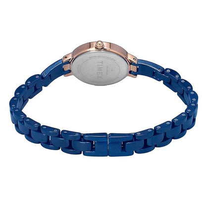 TIMEX Analog Watch for Women with Mother of Pearl Blue Round Dial & Blue Ceramic Bracelet Band Water Resistant Women's Wrist Watches - TWEL15702
